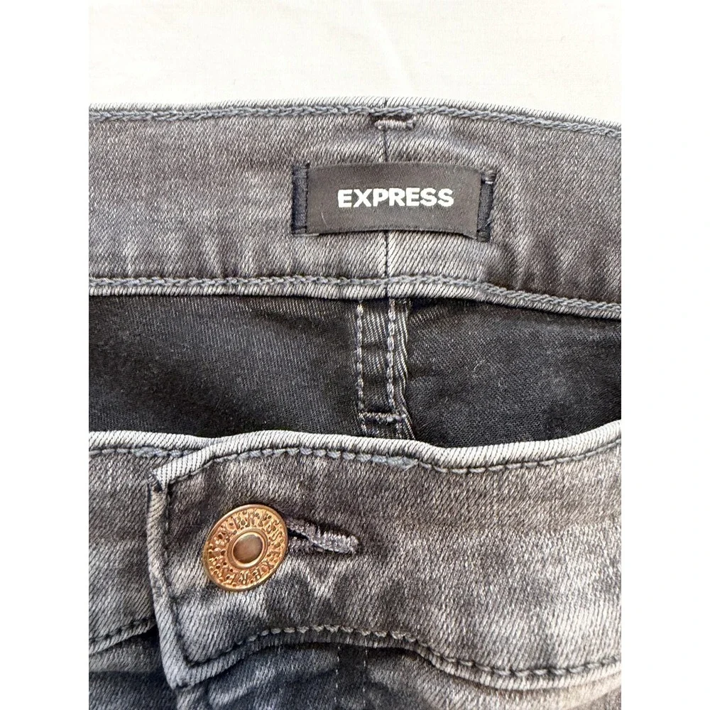Express Skinny Jeans Womens 18P Gray Charcoal Mid Rise‎ Distressed Stretch 38x27